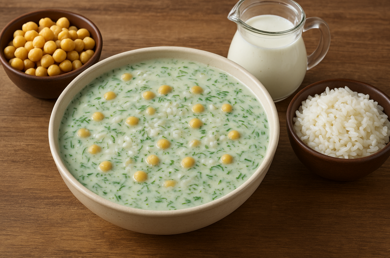 گام سوم؛ نخود، برنج و دوغ را با یکدیگر ترکیب کنید